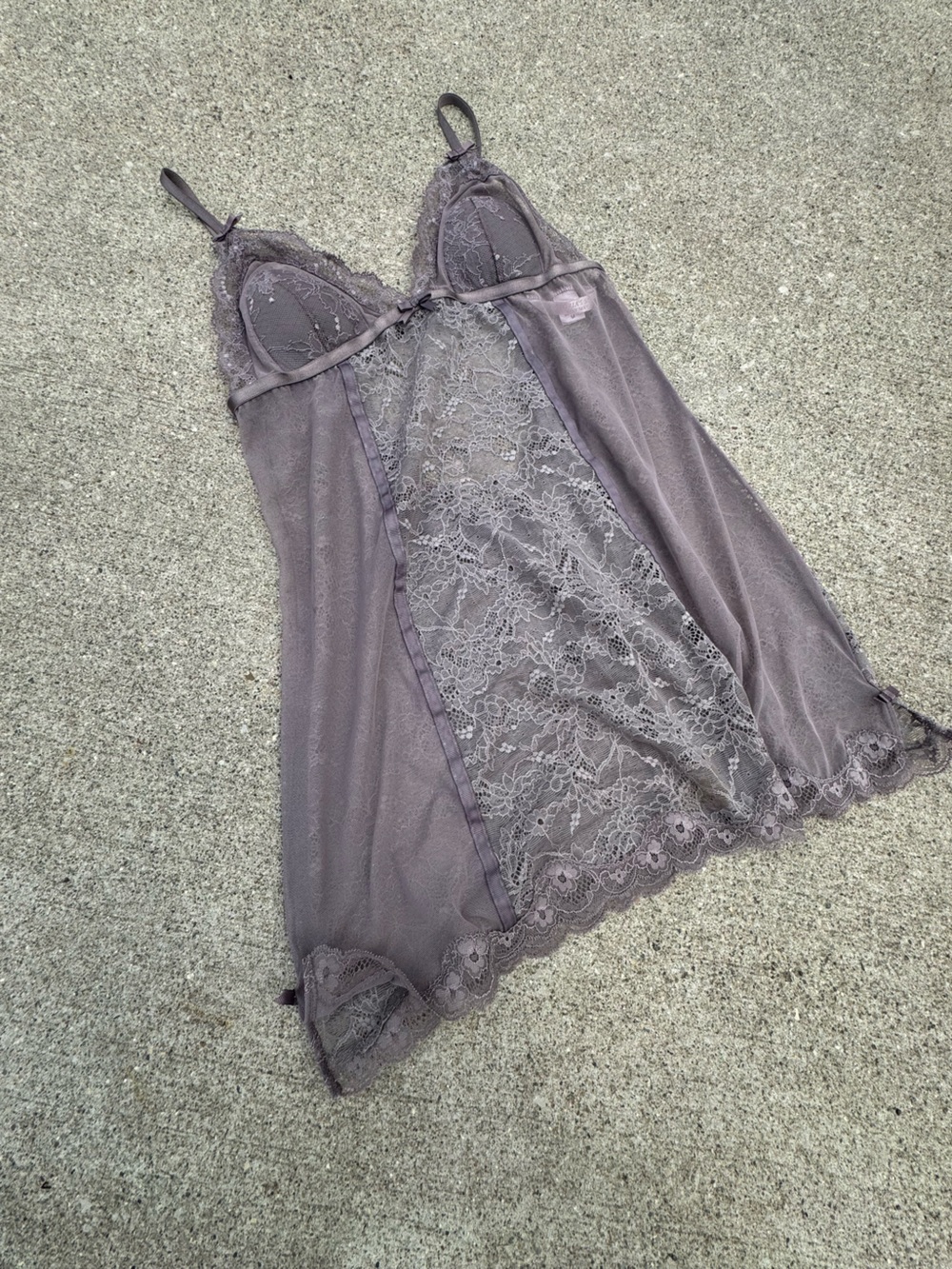 Women's Lace Trim Chemise Nightgown - Gray